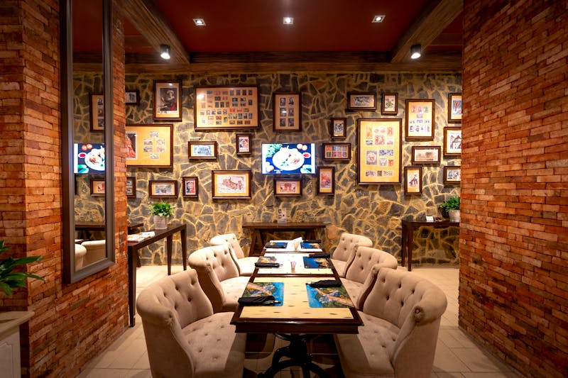 Cozy corner seating arrangement inside Hangry Joe's